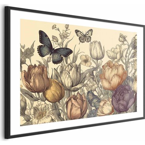 Poster – Bunte Tulpen auf cremefarbenem Hintergrund (1/4)