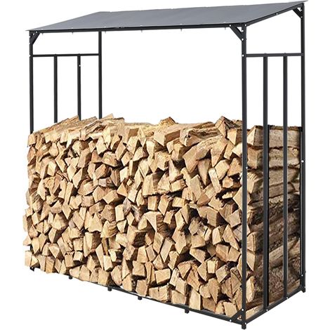 Unho – Étagère en métal pour bois de cheminée – Range bûches extérieur 182x70x187cm – Capacité 400 kg – Toit en pente pour protection pluie (1/5)