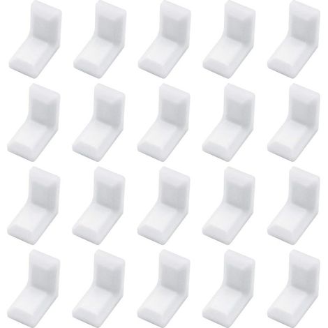 Lot de 40 équerres d'angle en acier galvanisé en forme de L avec couvercle en plastique ABS blanc pour armoire, étagère (1/5)