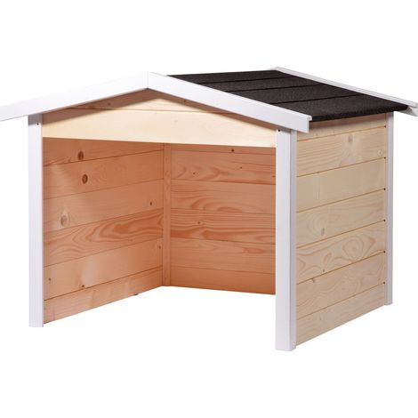 Garage pour Robot Tondeuse en Bois en kit - Abri pour Robot Tondeuse à Gazon avec Toit bitumé - 76 x 68 x 52 cm - Naturel/Blanc (1/5)