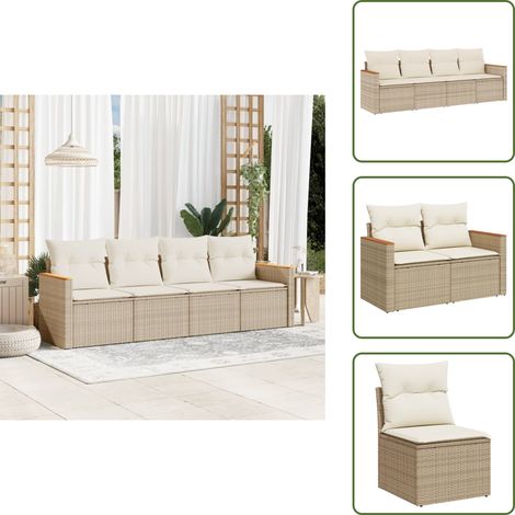 Salon de jardin avec coussins 4 pcs beige résine tressée - Salon De Jardin - Mobilier De Jardin - Salon Extérieur - Ensemble De Canapés - Résine Tressée (1/5)