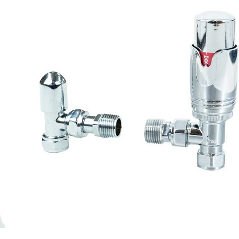 Thermostatic Radiator Valves Brass Polished Chrome Angled TRV Set