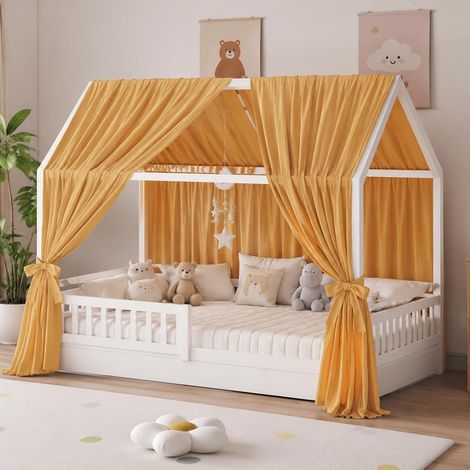 2 Piece Cabin Bed Canopy, 100% Cotton Muslin Bed Canopy for Cabin Bed, Children's Room Decoration (Yellow, H270 x B67 cm (2 Pieces) (1/5)