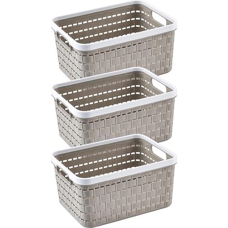 Lot de 3 paniers de rangement tressés en plastique, réceptacles pour cuisine, salle de bain et armoire, design naturel