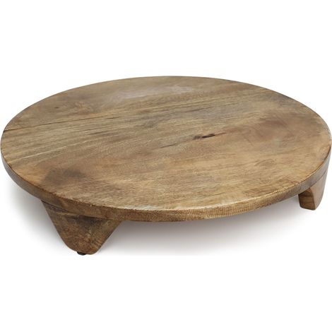 Mangoholz Servierteller groß rund lebensmittelecht - 38 cm - XL Massivholz Servierplatte mit Standfüßen - Kerzentablett Tisch