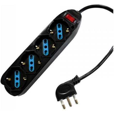 Multipresa Ciabatta Elettrica Con 4 Posti Prese Schuko 10/16A Colore Nero Interruttore Spina 10A Laterale Cavo 1,5M Nero