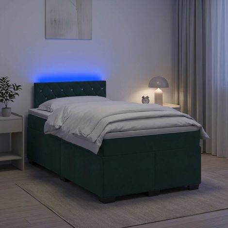 vidaXL Lit de box spring avec matelas et LED Vert foncé 120 x 200 cm (1/5)