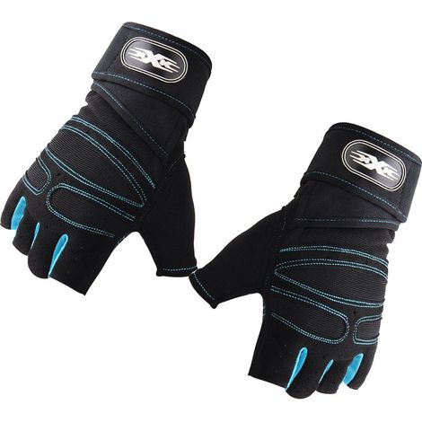 Gants de sport mi-doigts, fitness, vélo, gym, bleu clair M (1/5)