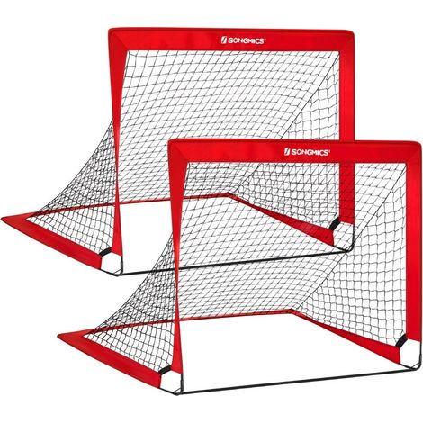 Set di 2 porte da calcio pieghevoli per bambini rete da calcio a montaggio rapido per giardino o cortile telaio in fibra di vetro tessuto Oxford rosso e poliestere 120001990