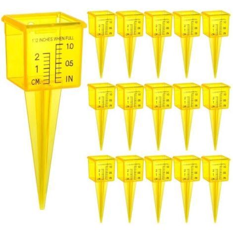 15 Pack Rain Gauge 1.35" Wide Mouth, Water Measuring Tool for Lawn, Garden, Yard, Bright Yellow, Clear, Zero to 0.25" from Bottom (1/4)