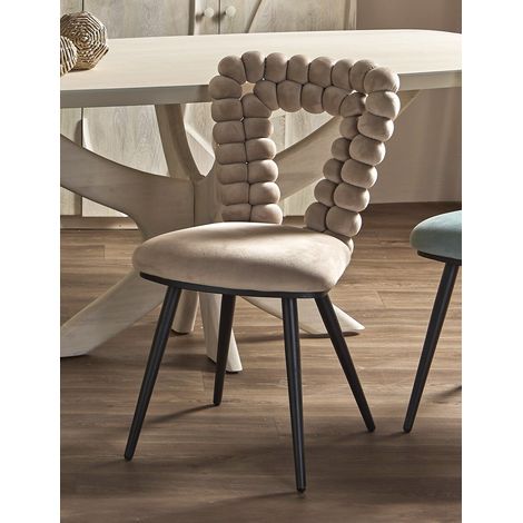 Chaise triangulaire Nimpha en velours beige 47 x 47 x 85 cm (1/3)