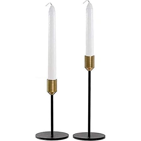 Ensemble de 2 bougeoirs coniques en laiton doré et noir, porte-bougies décoratifs vintage et modernes, bougeoirs en métal pour table, cheminée, mariage, pendaison de crémaillère.