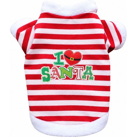 Sweat-shirt de Noël pour chien, en éponge à rayures rouges, vêtements de Noël pour animaux de compagnie, tailles XS à S (38 g) - rayures rouges de Noël (1/5)