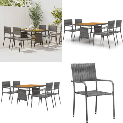 5-tlg. Garten-Essgruppe Poly Rattan Grau - Gartenmöbel Set - Outdoor Esstisch - Gartensessel - Rattan Möbel - Gartenset - Home & Living (1/5)