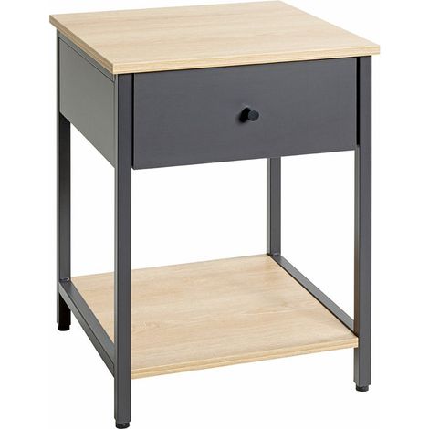 Table de Chevet Avec Tiroir "Burga" 55cm Anthracite & Naturel (1/4)