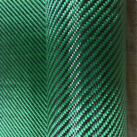 Tessuto ibrido in vera fibra di carbonio e aramide 190 g/m² 3k TWILL verde Misura - 1000mm(100cm) x 1 Metro