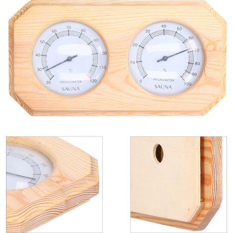Termómetro-higrómetro con pantalla – accesorio para sauna, gimnasio y hogar – madera y PP – alta precisión (1/5)