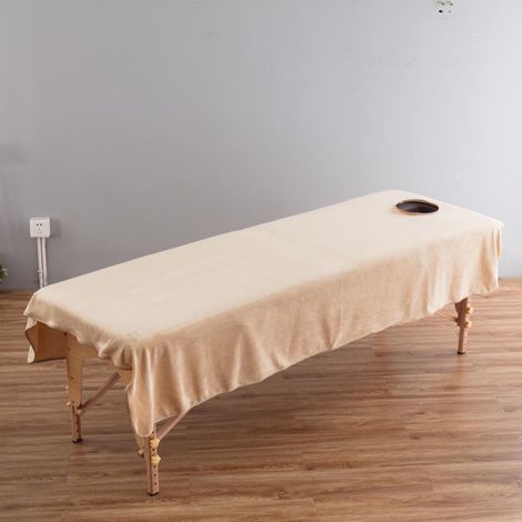 Couverture De Drap De Lit De Massage En Velours En Cristal Doux Avec Trou Pour Le Visage Camel-120x190cm (1/5)