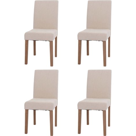 Lot de 4 chaises de salle à manger Littau, chaise de cuisine à dossier haut, tissu/textile chenille bois crème, pieds (1/5)