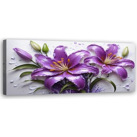 Tableau déco Fleurs Lys violets Gouttes d'eau 90x30 (1/5)