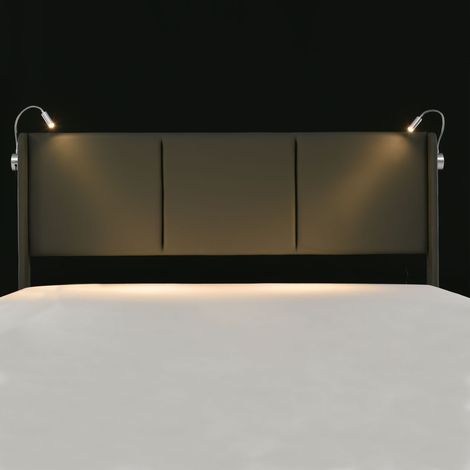 Lit coffre double 160x200 cm gris en PU avec sommier relevable, liseuse et recharge USB MODENUIT (1/5)