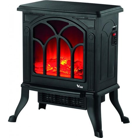 Vigor 9793605 Ignis Stufa Elettrica Caminetto Resistenza Ceramica 1500 W Effetto Fiamma Termostato Regolabile Protezione Surriscaldamento (1/2)