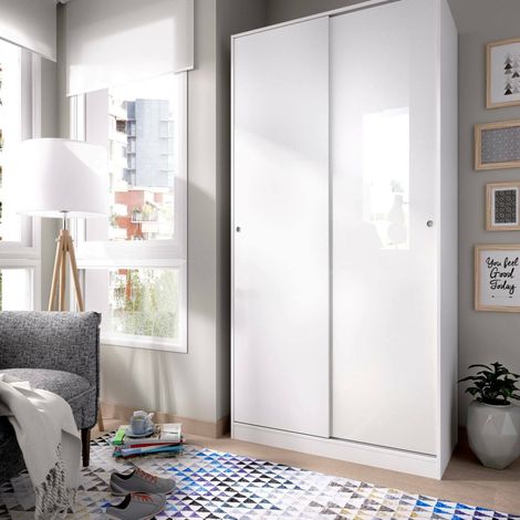 Dmora - Armario Dfurla, Perchero para dormitorio, Armario con 2 puertas correderas, 100x50h204 cm, Blanco (1/5)