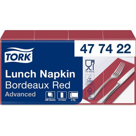Tork 477422 Tovagliolo Lunch bordeaux (piegato in 8) Advanced, 2 veli, 10 pacchi x 200 tovaglioli (2000 pz), 33 cm (lungh.) x 32,6 cm (largh.) (1/5)