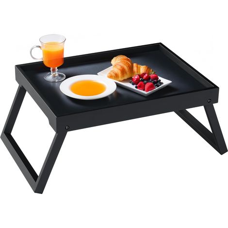 1 Table de lit, Plateau bambou, Pieds pliants, Poignées ergonomiques, Petit-déjeuner, Travail