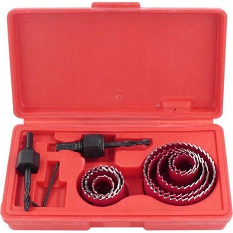 AIDUCHO 8-teiliges Bimetall-Lochsägen-Set aus Kohlenstoffstahl, 19-64 mm, Lochsägenkoffer für Holz, Gipskarton und Gipsplatten (Rot) (1/3)