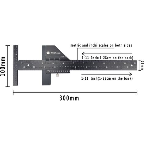 règle en forme de T Règle en T en alliage d'aluminium, règle de traçage multifonctionnelle pour le travail du bois, outil de traçage pour le travail du bois, règle de mesure multifonctionnelle, pied à (1/5)