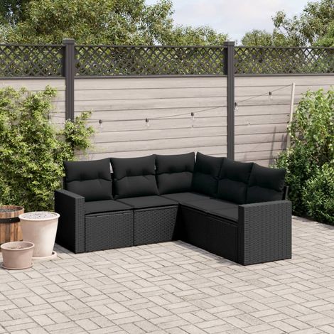 vidaXL 5 Piece Garden Sofa Set with Cushions Black Poly Rattan (1/3)