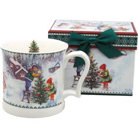 Tazza natalizia in porcellana da 450 ml, confezione regalo decorativa con albero di Natale. (1/5)