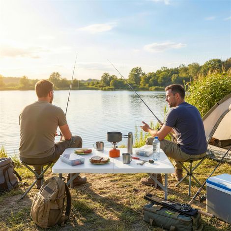 Table pliante carrée de camping 86x86x74 cm, blanc, en métal et HDPE