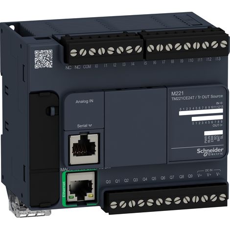 Modicon M221, contrôleur 24E/S PNP, port Ethernet+série, 24VCC - TM221CE24T