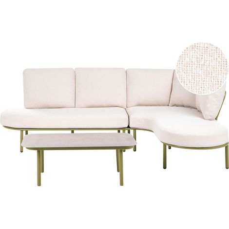 Outdoor Sofa with Coffee Table Green Aluminium with Light Beige Cushions 4 Seater Oval Shape Tabletop Modern Style Garden Patio Terrace POLLINA (1/5)