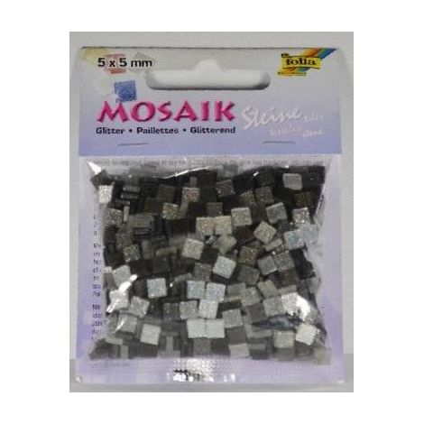 Mosaico de piedras brillantes de 5x5 mm, color gris.