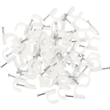 500 attaches carrées pour câbles, en acier PE blanc, avec clous, pour la gestion des câbles, tailles 4 à 10 mm, pour la maison ou le bureau. (1/5)