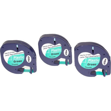 vhbw 3x Label Tape compatible with Dymo LetraTag XR Label Printer 4m x 12 mm, Black on Green
