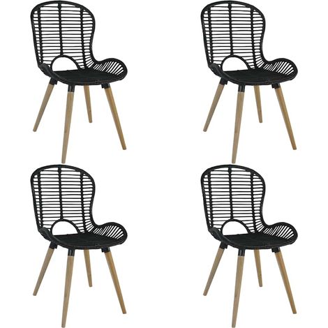 Lot de 4 Chaises de salle à manger - Chaises à dîner Noir Rotin naturel BV972189 - BonneVie (1/5)