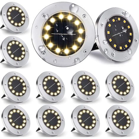 Lampe solaire de sol extérieure 12 LED, éclairage solaire de jardin, projecteur solaire décoratif pour pelouse, allée, piscine,