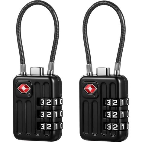 TSA Zahlenschloss 3-stellig Schwarz, 2 Stück, robust & vielseitig für Koffer & Rucksack