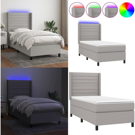 Sommier à lattes de lit matelas LED Gris clair 90x200cm Tissu - Sommier Tapissier - Lit Avec Led - Lit Design - Lit Capitonné - Matelas À Ressorts Ensachés - Home & Living (1/5)