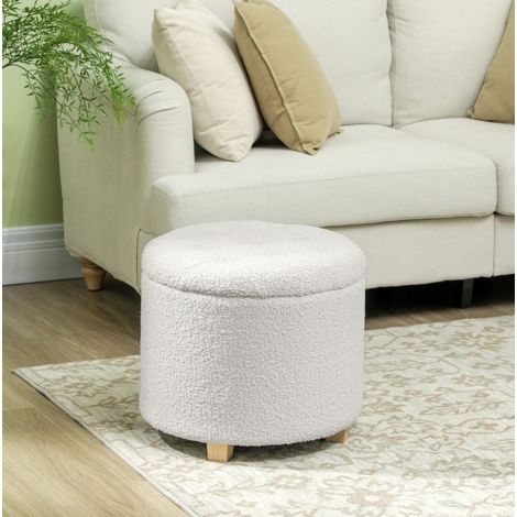 Sillón puff con almacenaje y patas de madera blanco OKMYHOME (1/5)