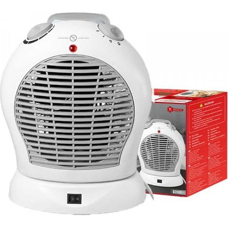 Termoventilatore Elettrico Rotondo Silenzioso con 2 Modalita 1000W 2000W Livelli Regolabile con Autoprotezione Surriscaldamento Bianco