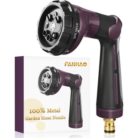 Pistolet Arrosage 100% Metal avec 8 Modes de Pulvérisation, Pistolet d'arrosage Haute Pression, Valve Marche/arrêt à Régler avec le Pouce pour Pelouses, Voitures et des Animaux -Bronze (1/5)