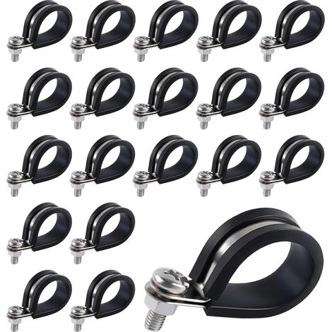 Lot de 20 colliers de serrage en P avec insert en caoutchouc - 13 mm - En acier inoxydable - Anti-vibrations - Pour tuyaux de voiture, câbles électriques et tuyaux d'installation (1/5)