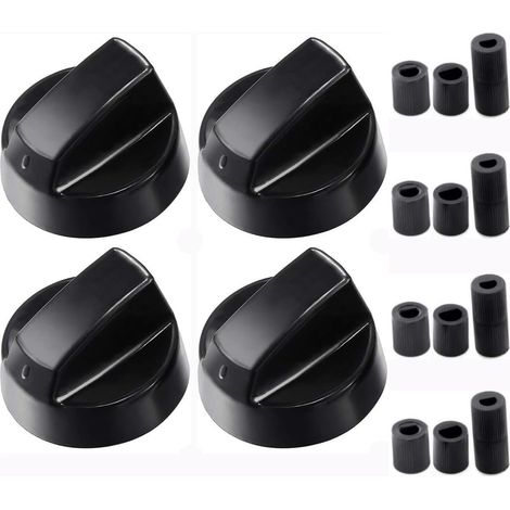 Adaptateur Cuisinière à gaz,Boutons de Commande Universels pour Four Cuisinière Plaque de Cuisson,4 Boutons Noirs + 12 Adaptateurs (6 mm),Compatible Camping-Car et Four Pizza