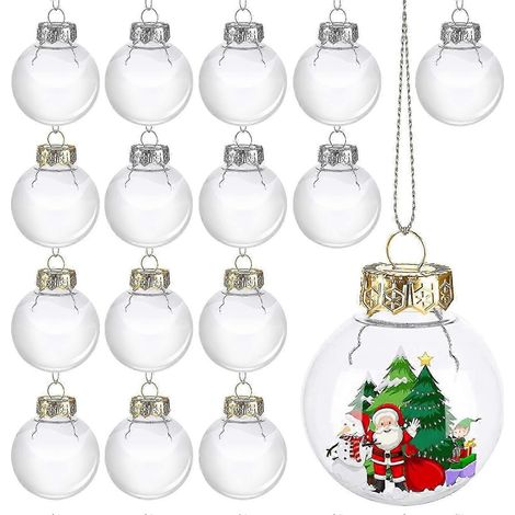 Boules de Noël transparentes à remplir, lot de 16 boules de Noël en plastique, boules de sapin de Noël en acrylique de 6 cm compatibles avec les boules de Noël C (1/5)