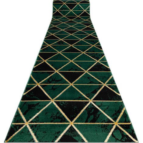 Passatoia EMERALD esclusivo 1020 glamour, elegante Marmo, triangoli verde bottiglia / oro 70 cm green 70x700 cm